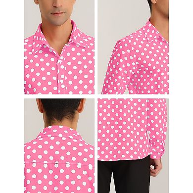 Men's Polka Dots Print Dress Shirt Long Sleeves Casual Shirt