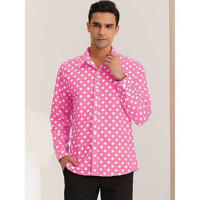 Men's Polka Dots Print Dress Shirt Long Sleeves Casual Shirt