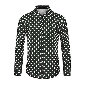 Men's Polka Dots Print Dress Shirt Long Sleeves Casual Shirt