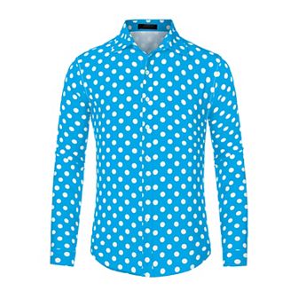 Men's Polka Dots Print Dress Shirt Long Sleeves Casual Shirt