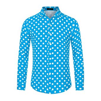 Men's Polka Dots Print Dress Shirt Long Sleeves Casual Shirt
