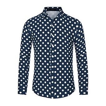 Men's Polka Dots Print Dress Shirt Long Sleeves Casual Shirt
