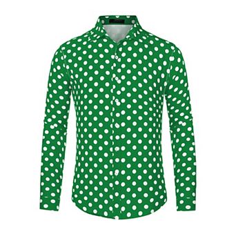 Men's Polka Dots Print Dress Shirt Long Sleeves Casual Shirt