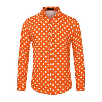 Men's Polka Dots Print Dress Shirt Long Sleeves Casual Shirt