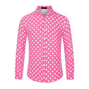 Men's Polka Dots Print Dress Shirt Long Sleeves Casual Shirt