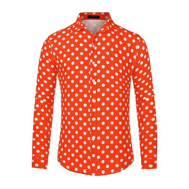 Men's Polka Dots Print Dress Shirt Long Sleeves Casual Shirt