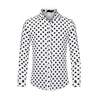 Men's Polka Dots Print Dress Shirt Long Sleeves Casual Shirt