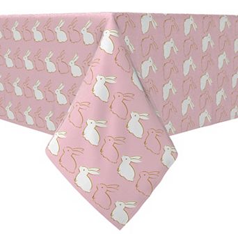 Square Tablecloth, 100% Cotton, 60x60", Golden Outlined Bunnies