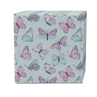Napkin Set of 4, 100% Cotton, 20x20", Springtime Butterfly