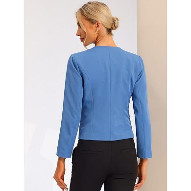 Women's Workwear Zipper Collarless Cropped Blazer