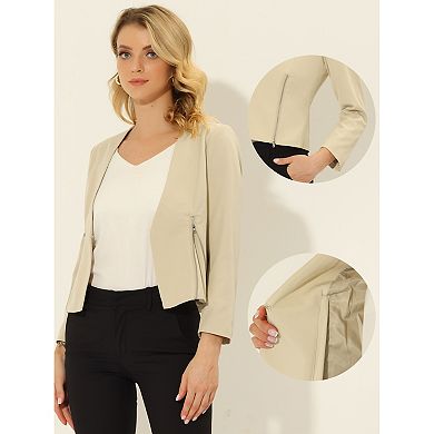 Women's Workwear Zipper Collarless Cropped Blazer