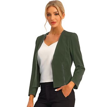 Women's Workwear Zipper Collarless Cropped Blazer