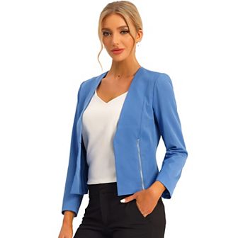 Women's Workwear Zipper Collarless Cropped Blazer