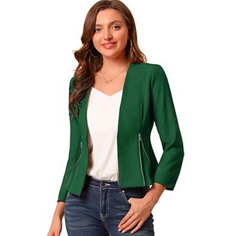 Women's Workwear Zipper Collarless Cropped Blazer