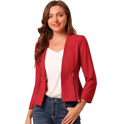 Women s Workwear Zipper Collarless Cropped Blazer