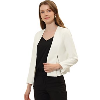Women's Workwear Zipper Collarless Cropped Blazer