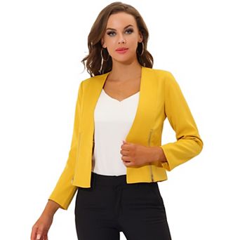Women's Workwear Zipper Collarless Cropped Blazer
