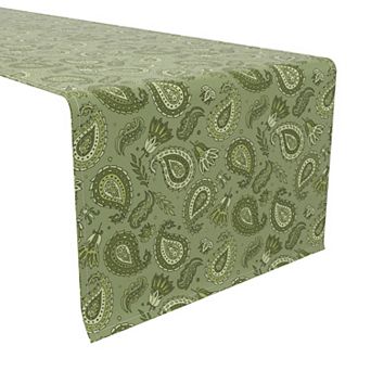 Table Runner, 100% Cotton, 16x72", Green Floral Paisley
