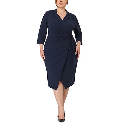 1950s Vintage Dress for Women Plus Size 3/4 Sleeve Elegant Notched Lapel  Sheath Dress