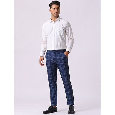 Men's Plaid Slacks Regular Fit Flat Front Work Prom Checked Pants