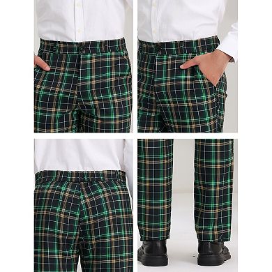 Men's Plaid Slacks Regular Fit Flat Front Work Prom Checked Pants