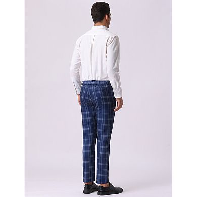 Men's Plaid Slacks Regular Fit Flat Front Work Prom Checked Pants