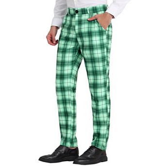 Men's Plaid Slacks Regular Fit Flat Front Work Prom Checked Pants