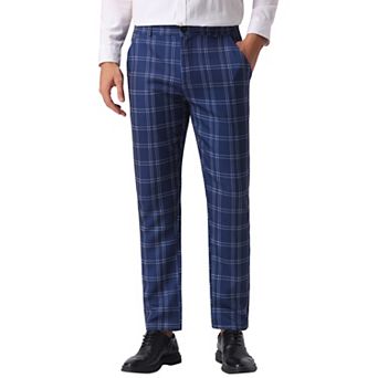 Men's Plaid Slacks Regular Fit Flat Front Work Prom Checked Pants