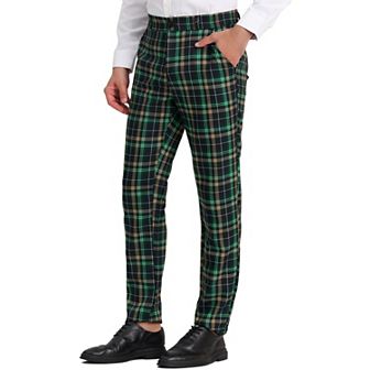 Men's Plaid Slacks Regular Fit Flat Front Work Prom Checked Pants
