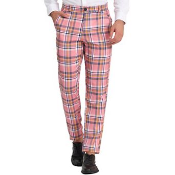 Men's Plaid Slacks Regular Fit Flat Front Work Prom Checked Pants