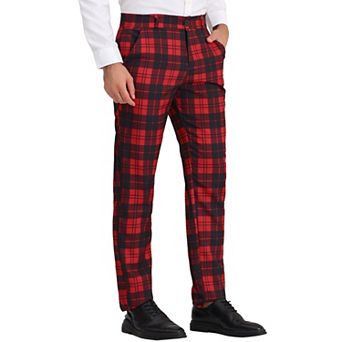 Men's Plaid Slacks Regular Fit Flat Front Work Prom Checked Pants