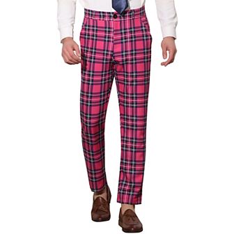 Men's Plaid Slacks Regular Fit Flat Front Work Prom Checked Pants