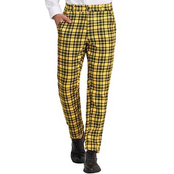 Men's Plaid Slacks Regular Fit Flat Front Work Prom Checked Pants