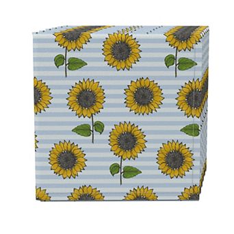 Napkin Set of 4, 100% Cotton, 20x20", Blue Stripes and Sunflowers