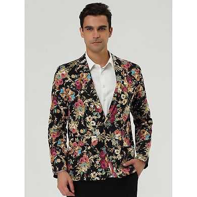 Men's Suit Blazer Slim Fit Floral Printed One Button Prom Jacket Sport Coat