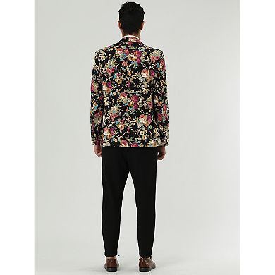 Men's Suit Blazer Slim Fit Floral Printed One Button Prom Jacket Sport Coat