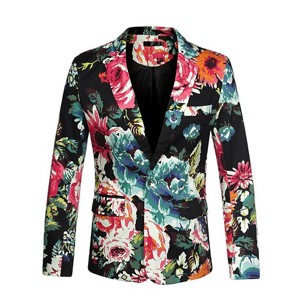 【関税込み】ROCHAS Floral print blazer jacket Mens Printed Suit Jacket 1 Button Floral Patterned Sport