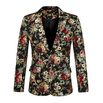 Men's Suit Blazer Slim Fit Floral Printed One Button Prom Jacket Sport Coat