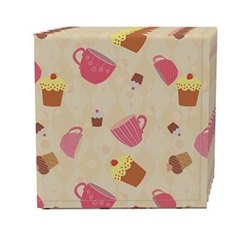 Napkin Set of 4, 100% Cotton, 20x20", Tea Cups and Cupcakes