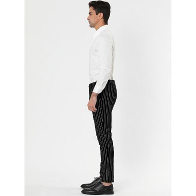 Men's Striped Dress Pants Flat Front Trousers Business Pant