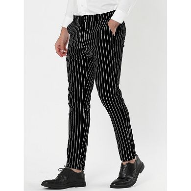 Men's Striped Dress Pants Flat Front Trousers Business Pant