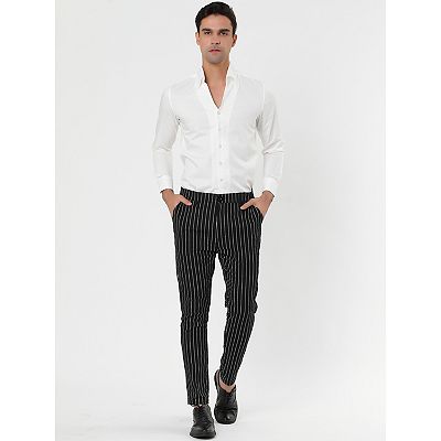 black and white striped dress pants Mens Black White Pinstripe Dress Pants  Super 120s Wool Wide Leg 44/34