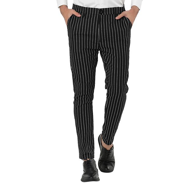 Men's Striped Dress Pants Flat Front Trousers Business Pant