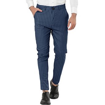 Men's Striped Dress Pants Flat Front Trousers Business Pant