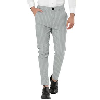 Men's Striped Dress Pants Flat Front Trousers Business Pant