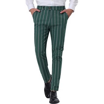 Men's Striped Dress Pants Flat Front Trousers Business Pant