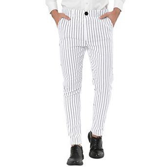 Men's Striped Dress Pants Flat Front Trousers Business Pant