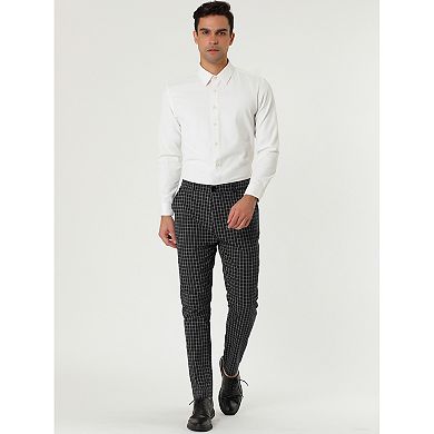 Men's Dress Checked Printed Slim Fit Flat Front Skinny Trousers