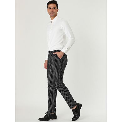 Men's Dress Checked Printed Slim Fit Flat Front Skinny Trousers