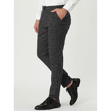 Men's Dress Checked Printed Slim Fit Flat Front Skinny Trousers